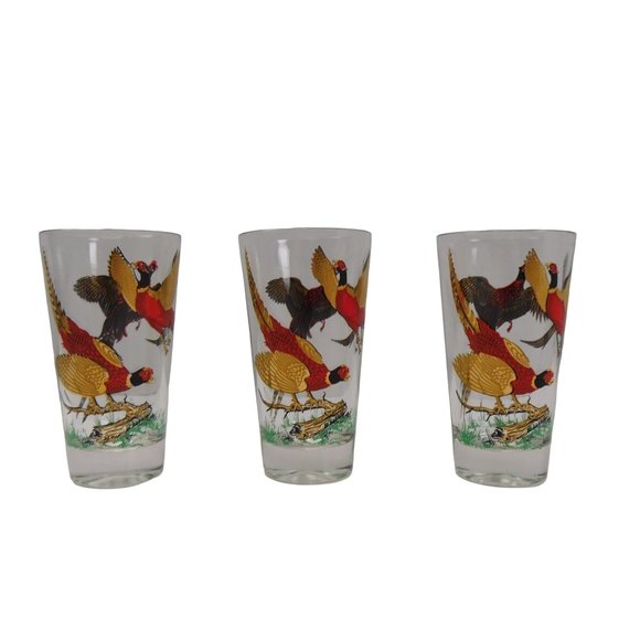 Lot Of 3 Vintage Hazel Atlas Glass 10oz. Tumbler Flying Pheasants - Picture 1 of 7